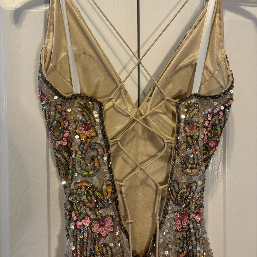 Primavera Couture Silver and Pink Sequin Gown - Picture 9 of 9